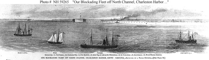 In 1862, Johnson and 3 companions escaped from Brunswick Co. by stealing one of their owner's boats and sailing to the U.S.S. Stars and Stripes, a screw steamer that was part of the Union's naval blockade of the Cape Fear River. In this image, of the blockading fleet at Charleston Harbor, the Stars and Stripes is the vessel on the far right. 