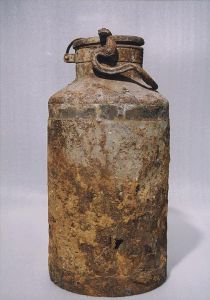 One of the metal milk containers that protected the Oyneg Shabes' secret archives.