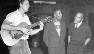 Guy Carawan, left, singing with SNCC activists Bernard Lafayette and James Bevel in 1960.