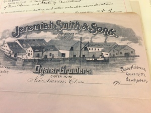 Letterhead from Jeremiah Smith & Sons, Oyster Growers, New Haven, Conn. The Whitney Library holds a fascinating collection of the company's papers.