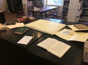 My research table at the Whitney Library, while you could still see the table. 