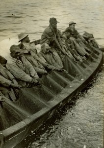 Menhaden fishermen pulling their seine, Beaufort vicinity, ca. 1950. 