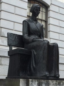 Across the street from the Boston Athenaeum, in front of the Massachusetts State House, you can find this statue of Mary Dyer, a Quaker dissenter hung on the Boston Commons in 1660 for repeatedly breaking a Puritan law banning Quakers from the colony. 