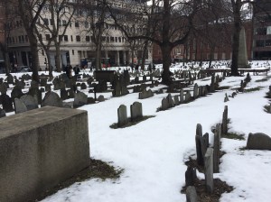 Located behind the Boston Athenaeum, the Granary Burial Grounds is the final resting place for Paul Revere, Samuel Adams, Crispus Attucks and other early American revolutionaries. Photo by David Cecelski