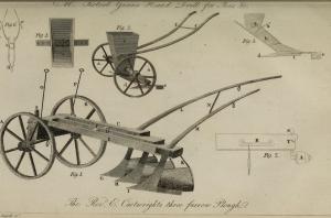 The Journal of Natural Philosophy, Chemistry and the Arts often focused on very practical applications of science and technology, such as this furrow plough. From an 1804 edition. Courtesy, Natural History Museum Library, London.