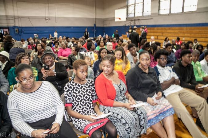 The early arrivals at the old Booker T. Washington High School's gymnasium.