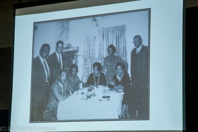 Dr. King at dinner at the home of the Rev. George Dudley and his family in Rocky Mount, Nov. 27, 1962. Original photograph, courtesy of the Rocky Mount Telegram. Photograph of projected image is by Gary E. Hodges. Courtesy, City of Rocky Mount