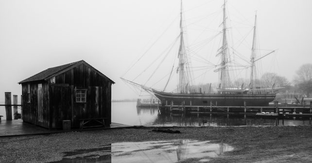 A foggy morning at Mystic Seaport. Courtesy, Hunt's Education