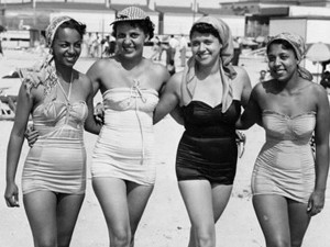 Ladies on Chicken Bone Beach, Atlantic City, NJ. From the John W. Mosley Collection, Charles L. Blockson Collection at Temple University Libraries