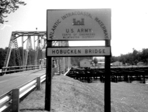 The old Hobucken Bridge, Intracoastal Waterway, Pamlico County, N.C.  Hobucken is one of two communities on Goose Creek Island. From the Odell Spain Photograph Collection