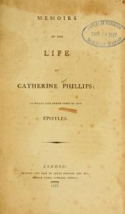 A copy of Phillips' Memoirs, published in London in 1797, three years after her death. Her son James, a printer, published the volume. Courtesy, Princeton Theological Seminary Library