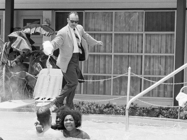 In April 1964 James Brock, the manager of the Monson Motor Lodge in St. Augustine, poured acid into the hotel's swimming pool. He was seeking to drive protestors out of the whites-only pool. Bettman/Corbis 