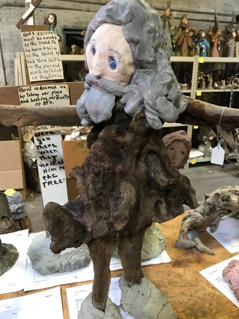 Annie Hooper's prophet Abraham. Late in her life, when she was nursing her husband after a stroke, Hooper added signs to her biblical scenes so that visitors could tour them without her having to leave her husband's side. Photo by David Cecelski