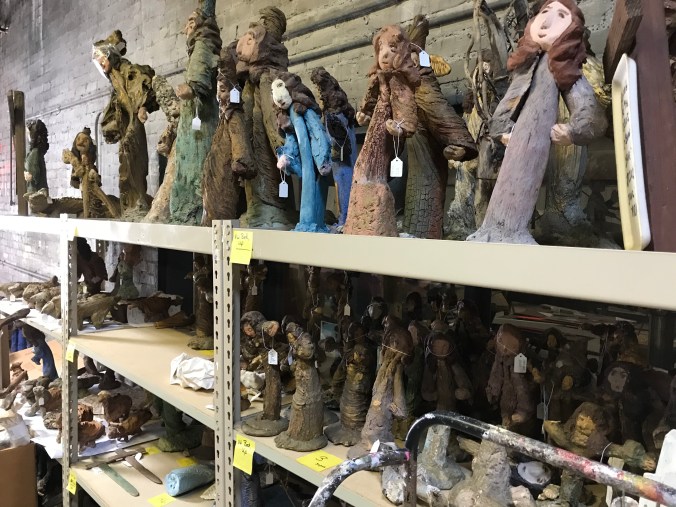 A small group of Annie Hooper's sculptures at the conservation lab in Wilson, N.C. Photo by David Cecelski