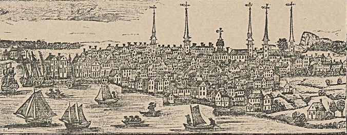 View of New Haven, Conn., 1786. Reproduction of an original woodcut by Daniel Bowen. Courtesy, Yale Art Gallery
