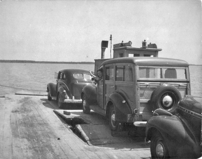 Anne Warner on the Dare County ferry, ca. 1940. From the Frank and Anne Warner Papers, David M. Rubenstein Rare Book & Manuscript Library, Duke University