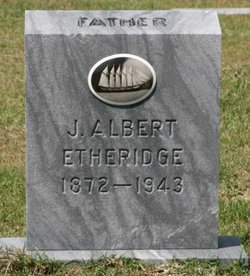 This is probably the gravestone for the Albert Etheridge who, the Library of Congress's records say, recorded songs for the Warners in Wanchese, N.C. Judging by the picture above his name, he had served on a 5-masted schooner, probably one of the big coal, limestone or grain haulers that plied the seas well into the 20th century, at the very end of the Age of Sail. The gravestone is located in the Cudworth Cemetery, Wanchese, N.C. Courtesy, Sherry Duval