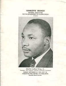 The Charlotte branch of the NAACP welcomed Dr. King to Charlotte, N.C., in September 1960. Courtesy, J. Murrey Atkins Library Special Collections, UNC-Charlotte.