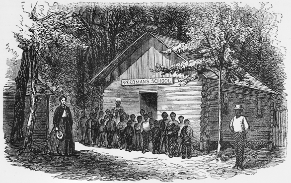 While Ku Klux Klansmen often terrorized "scalawags" such as the Rev. Cox's father during Reconstruction, they more often attacked African Americans. They especially targeted black schools, teachers and students. 1868 engraving of "James' Plantation School," probably in Pitt County. Courtesy, N.C. Collection, UNC Library, Chapel Hill, N.C.