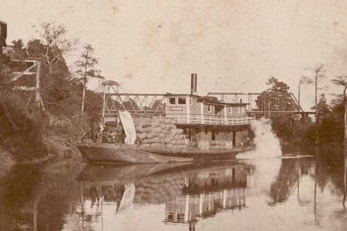 The Shiloh coming into Tarboro, ca. 1900. She is heavy laden with either cotton or cottonseed picked up at Shiloh Landing. Courtesy, Edgecombe County Memorial Library