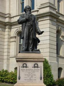 Statue of Edwin Stanton, Steubenville, Ohio. Steubenville was one of the Ohio communities largely founded by his grandmother Abigail and other Quakers from Carteret, Craven and Jones counties, N.C. Courtesy, Town of Steubenville