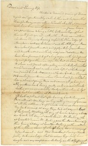 Letter from Horton Howard to Mary (Dew) Howard, 1799.Horton Howard describes the NC delegation's first journey to the Northwest Territory in this and other letters in the Forrer-Peirce-Wood Collection at the Dayton Metro Library in Dayton, Ohio. From Lisa P. Ricky's "Glancing Backwards" blog. Image courtesy of the Dayton Metro Library.