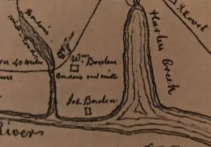 Detail of map showing Borden plantations, Borden's Creek, Harlowe Creek & the Newport River, ca. 1799-1800. From The Williams History