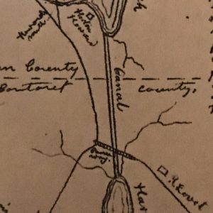 Detail from map showing the Clubfoot Creek and Harlowe Creek Canal, ca. 1799-1800. From Milton Franklin Williams, The Williams History (1921).