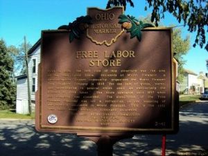 Quakers and former enslaved workers from coastal N.C. also played a leading role in establishing the town of Mt. Pleasant, Ohio. Today a historic marker recognizes the town's Free Labor Store, which refused to carry products made or grown with enslaved labor. The Historic Mt. Pleasant Underground Railroad District also recognizes the local Quakers who assisted fugitive slaves to flee the South. Photo by Jamie Abel