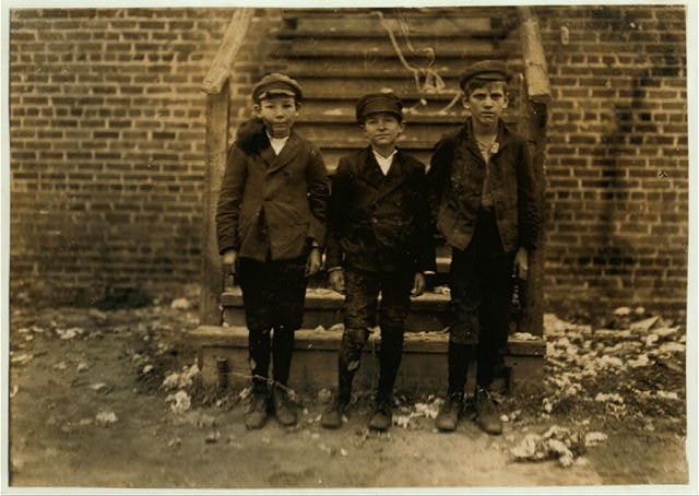 Scotland Mills, Laurinburg. November 1914. The tallest boy, Henry Mims, told Hine that he had been working in the mill for 8 years. Photo by Lewis Hine. Courtesy, Library of Congress, Prints and Photographs Division 