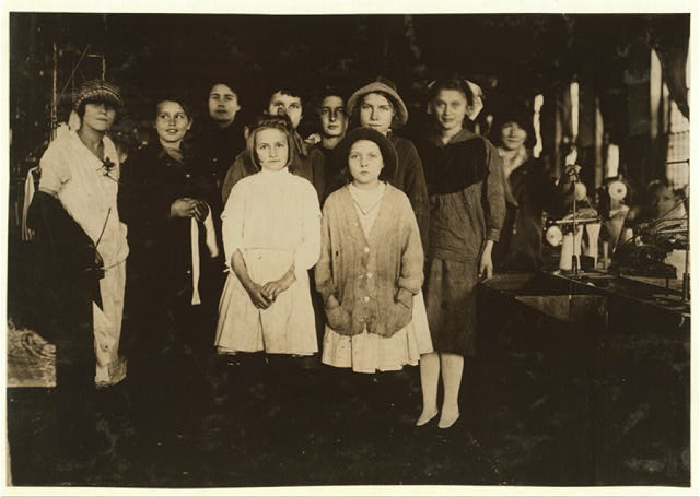 This is another photograph from the Scotland Neck Cotton Mill. Hine described a girl that was apparently 8 or 9 years old working on a knitting machine. Photo by Lewis Hine. Courtesy, Library of Congress, Prints and Photographs Division