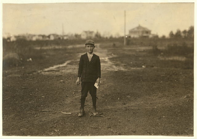 Hugh Dixon, age 10, employee of the Shaw Cotton Mill, Weldon, N.C. Photo by Lewis Hine. Courtesy, Library of Congress, Prints and Photographs Division