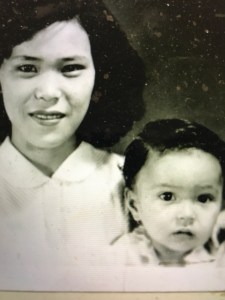Yoshiko Brogden and her 2-yr.-old daughter Nancy, Goldsboro, N.C., 1954. This is a very typical eastern N.C. portrait for that time period. After WW2 and the Korean War, many U.S. military servicemen returned home to eastern N.C. with wives that they had met overseas. Or, as in Yoshiko's case, others came home with wives that they met in countries occupied by U.S. forces after WW2. Yoshiko was from Okinawa, Japan, site of one of the largest U.S. military bases in the Pacific. Growing up in Havelock-- like Goldsboro, a military town-- I had two especially close friends who were the children of women from Okinawa. Yoshiko may well have spent the rest of her life in Wayne County. Courtesy, North Carolina Digital Library