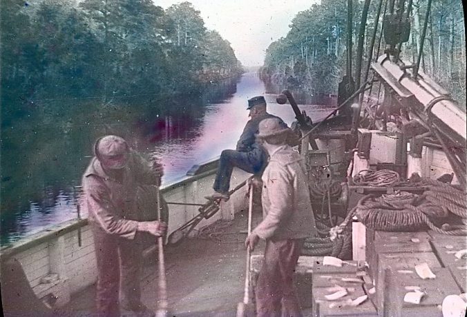 The lighthouse tender Violet on the Albemarle & Chesapeake Canal, 1901. Image by Albert Ross, USN. Courtesy, Linda Garey