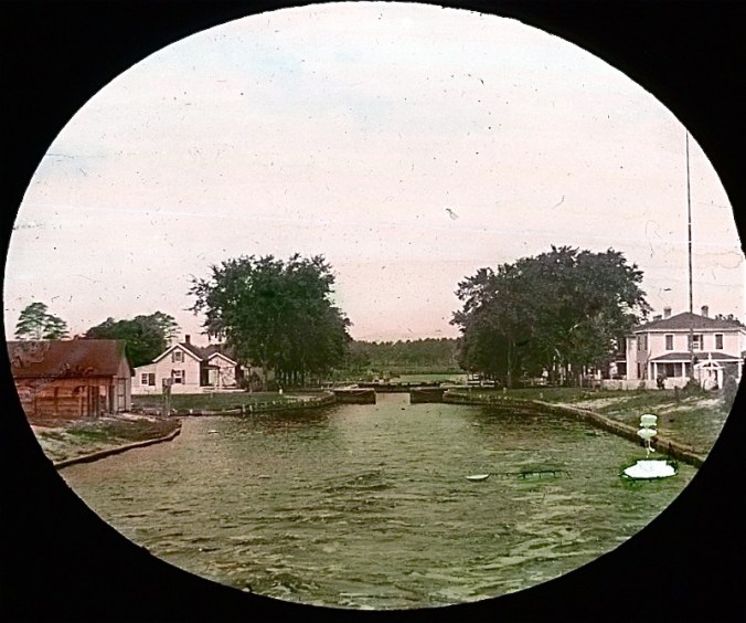 View from the Violet's stern of the Great Bridge Lock, Albemarle & Chesapeake Canal. Image by Albert Ross, USN. Courtesy, Linda Garey