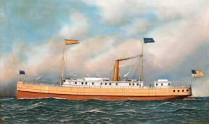 Oil painting of the 719-ton screw steamer Manteo, by Antonio Jacobsen, 1902. The Manteo was built at the yard of Pusey & Jones in Wilmington, Del., in 1887 and carried passengers and freight mainly on the Eastern Seaboard of the U.S. 