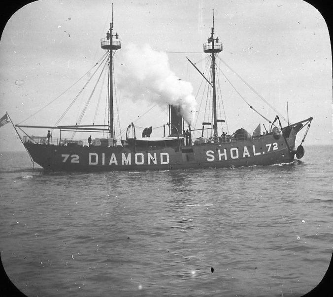 The lightship Diamond Shoals 72 in waters off Cape Hatteras, N.C., ca. 1900. Image by Albert Ross, USN. Courtesy, Linda Garey