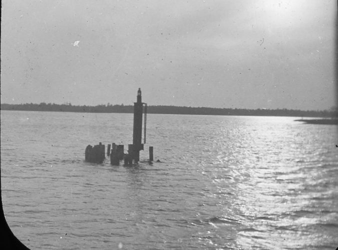 Gas channel marker, Albemarle & Chesapeake Canal (probably Currituck Sound), ca. 1900. Image by Albert Ross, USN. Courtesy, Linda Garey