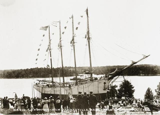 Launched in Dennysville, Maine, in 1918, the 4-masted schooner David Cohen wrecked on Ocracoke Island in 1925. Courtesy, Penobscot Marine Museum