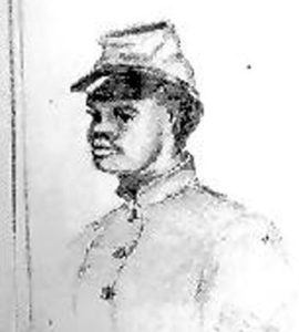 Large numbers of enslaved people from the north side of Albemarle Sound escaped to Union lines during the Civil War. Many, including Sgt. Frank Roberts (pictured here), joined the Union army. Detail of drawing from the Fred W. Smith Sketch Book, Tryon Palace Historic Sites and Gardens, New Bern, N.C.