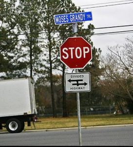 A section of State Route 165 in Chesapeake, Va., is now named after Moses Grandy. Photo by Amanda Lucier. Courtesy, The Virginian Pilot