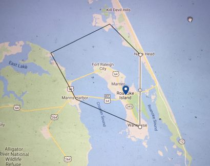 Eighteen of 21 known shad boat builders worked in communities shown inside this pentagonal drawing. From Google Maps.