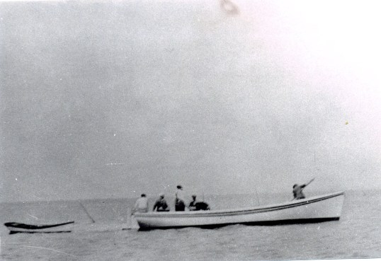 One of the big shad boats that the Doughs built for the hunting club on Currituck Sound ca. 1930. Courtesy, State Archives of North Carolina