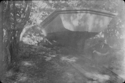 A round chine dead-rise probably with one of the Dough brothers, Roanoke Island. Courtesy, State Archives of North Carolina