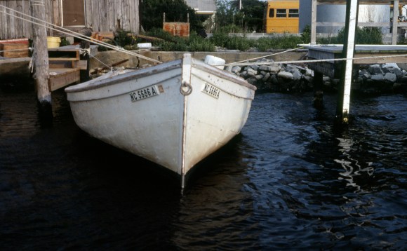 Hatteras Island photographer Mike Halminski took this photograph of local fisherman Mike Peele's shad boat in 1982. He was still using the boat for commercial fishing then, and it may be the last shad boat still in operation today. Photo by Mike Halminski