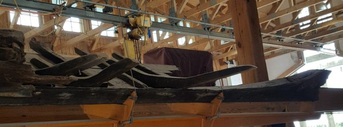 Relic of a shad boat keel recovered in Shallowbag Bay, off Roanoke Island, during a dredging project. Courtesy, Earl Willis, Jr. 