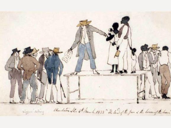 "Charleston, S.C., 4 March 1833, Henry Bynam Martin Pen-and-ink drawing and watercolor. Martin (1803-1865) was a British naval officer and a watercolor artist. Courtesy, Library and Archives Canada