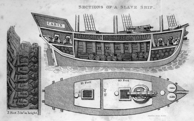 Cross section of a slaver ship. From Robert Walsh, Notices of Brazil in 1828 and 1829 (London, 1830), vol. 2, p. 479