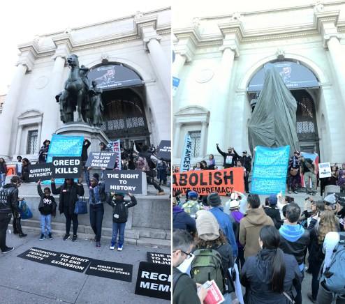 Recent #DecolonizeThisPlace protests have demanded the removal of the museum's Teddy Roosevelt statue, but also the changing of exhibits that have historically supported white supremacist and anti-indigenous people views. From #DecolonizeThisPlace