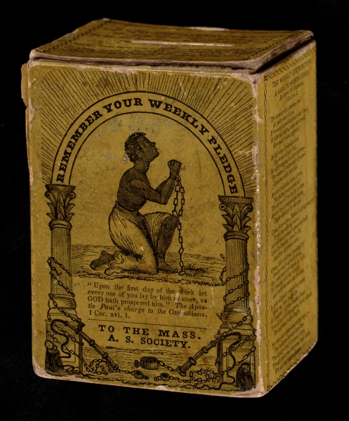 Cardboard collection box for donations to the Massachusetts Anti-Slavery Society, 1839. Courtesy of the Trustees of the Boston Library/Rare Books, Boston, Massachusetts. 